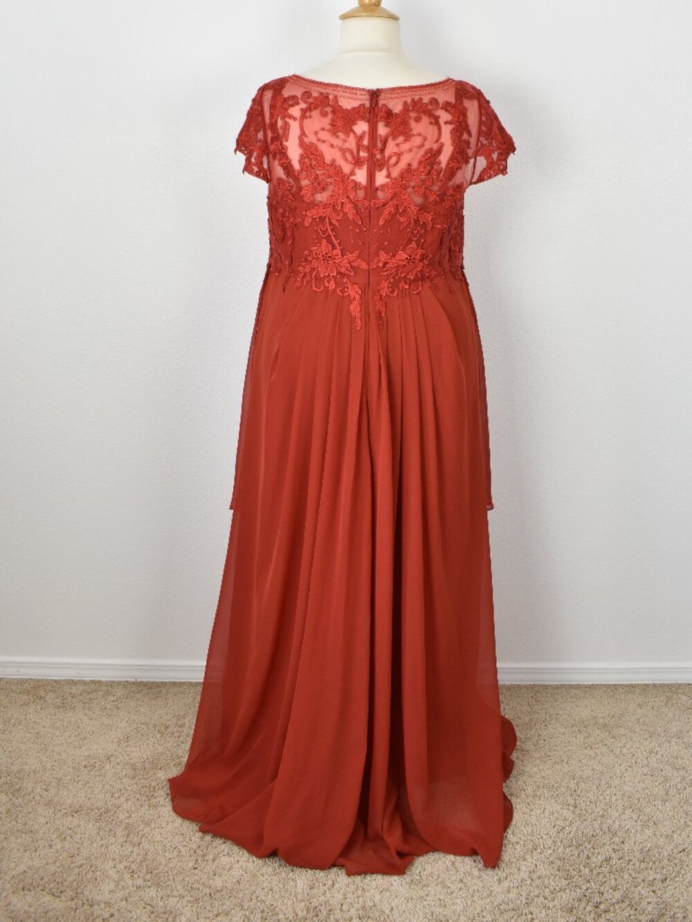 Azazie RUST Short Sleeve Lace Chiffon Dress - 22 - Picture 7 of 12